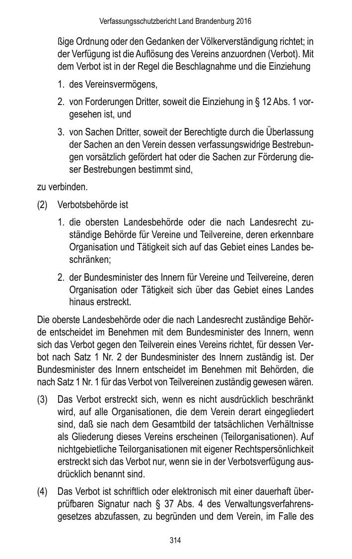 Seite 316 des Verfassungsschutzbericht 2016 Brandenburg
