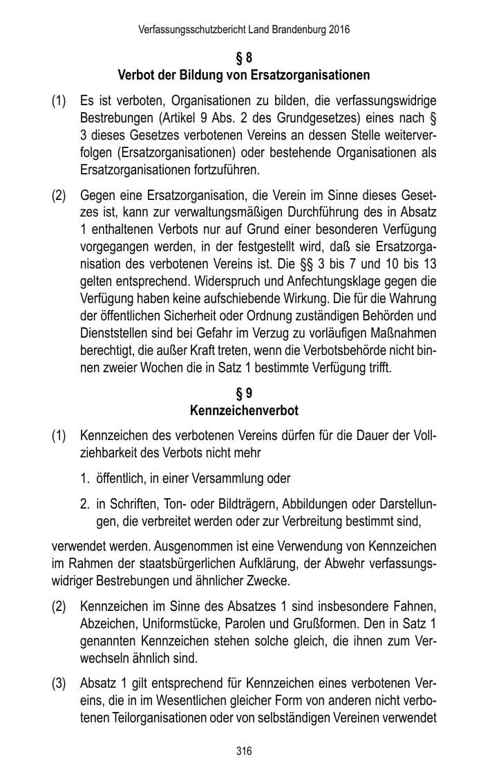 Seite 318 des Verfassungsschutzbericht 2016 Brandenburg