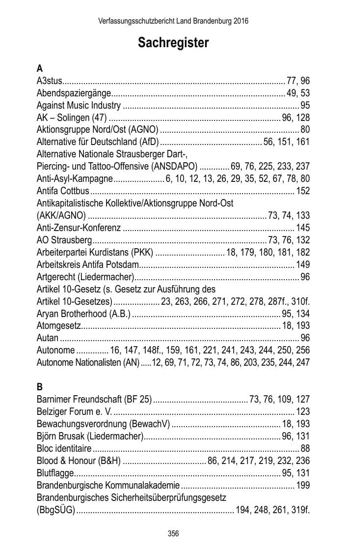 Seite 358 des Verfassungsschutzbericht 2016 Brandenburg