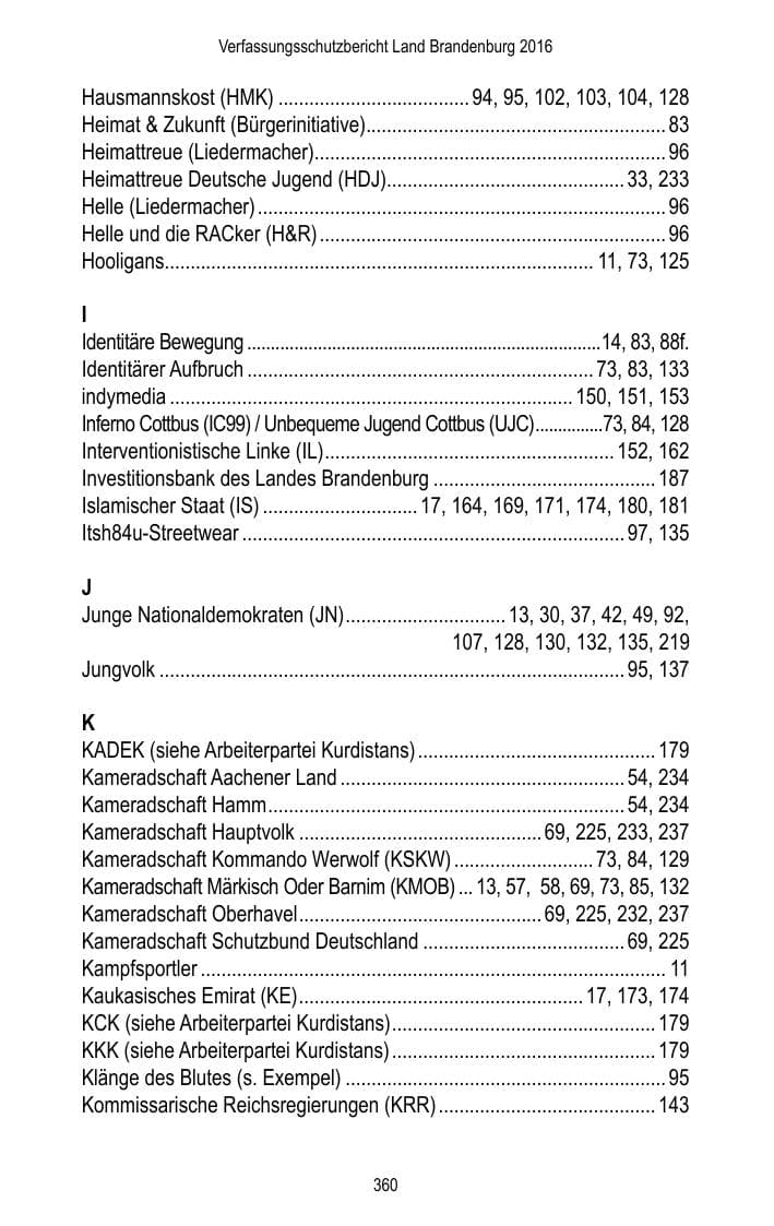 Seite 362 des Verfassungsschutzbericht 2016 Brandenburg