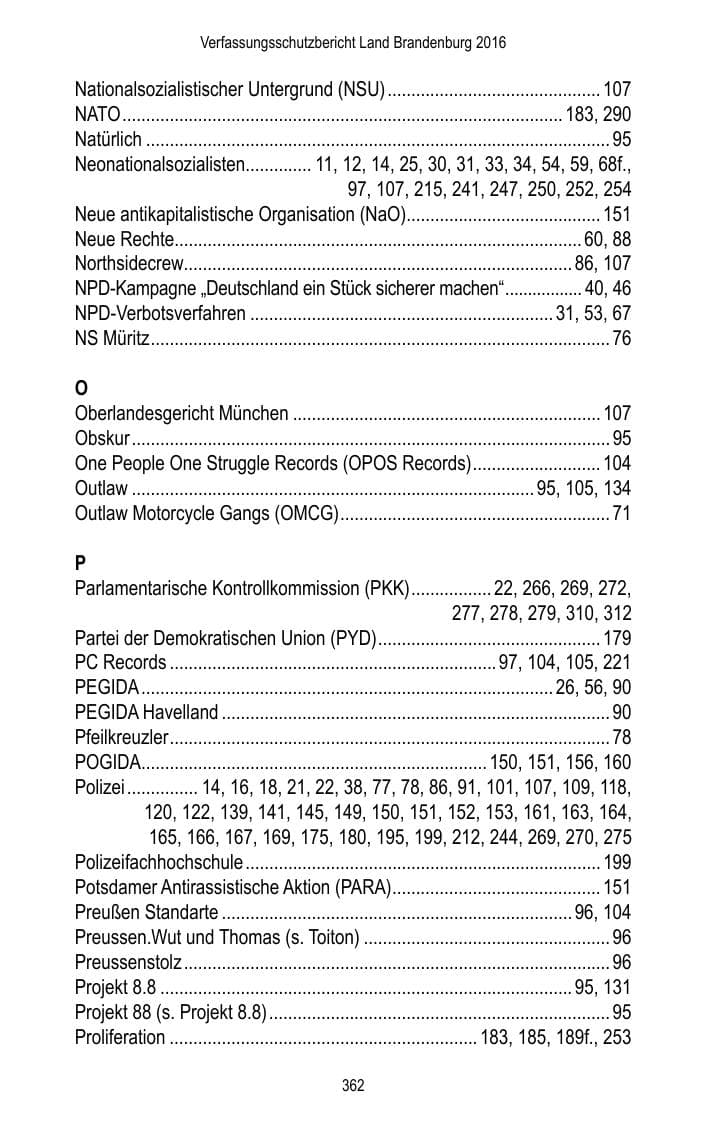 Seite 364 des Verfassungsschutzbericht 2016 Brandenburg