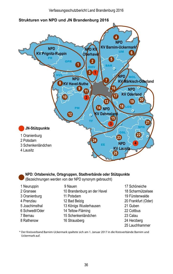 Seite 38 des Verfassungsschutzbericht 2016 Brandenburg