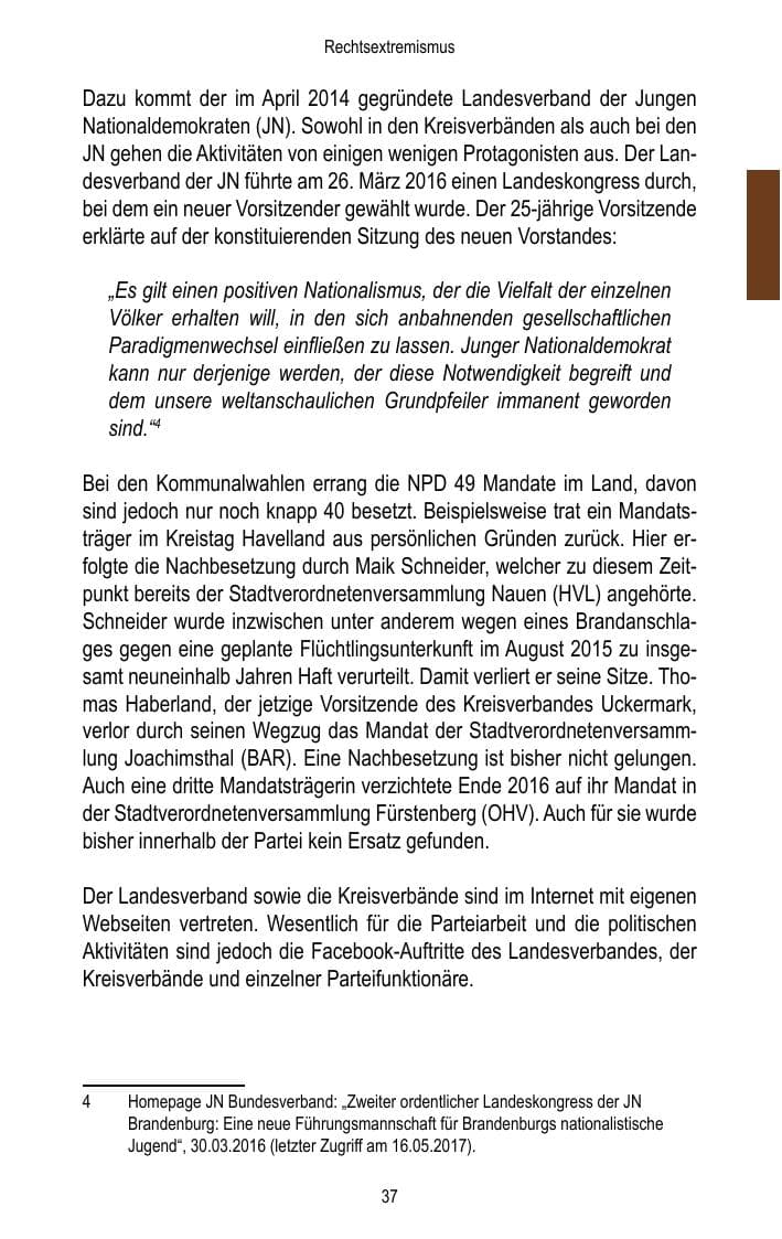 Seite 39 des Verfassungsschutzbericht 2016 Brandenburg