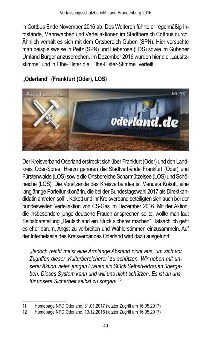 Seite 42 des Verfassungsschutzbericht 2016 Brandenburg