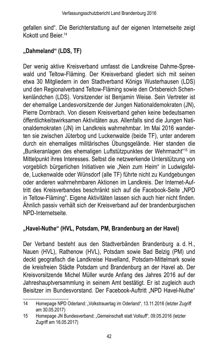 Seite 44 des Verfassungsschutzbericht 2016 Brandenburg