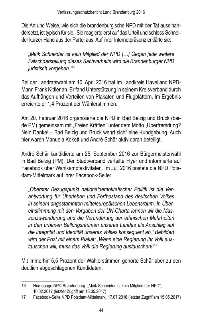 Seite 46 des Verfassungsschutzbericht 2016 Brandenburg