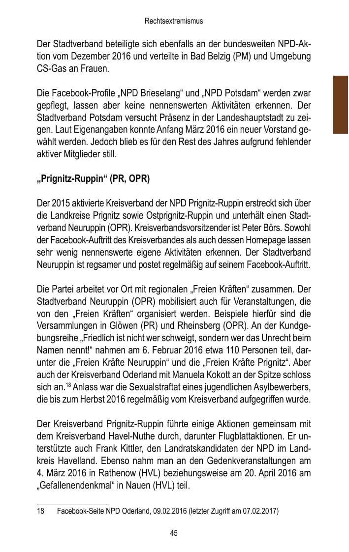 Seite 47 des Verfassungsschutzbericht 2016 Brandenburg