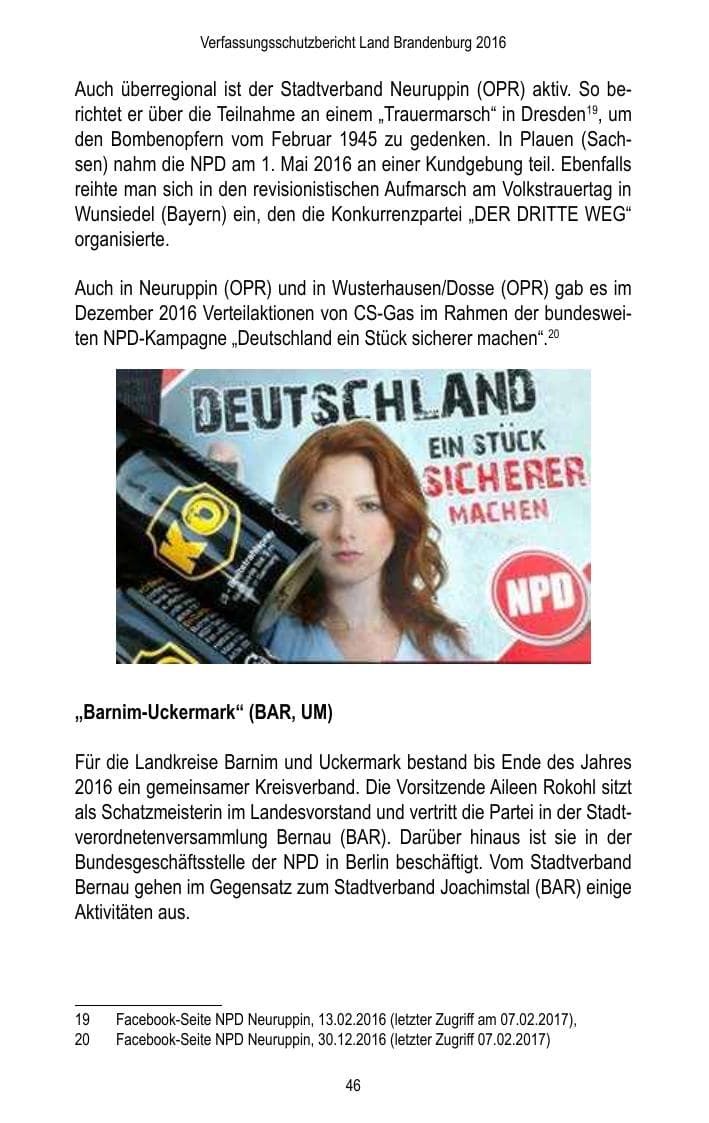 Seite 48 des Verfassungsschutzbericht 2016 Brandenburg