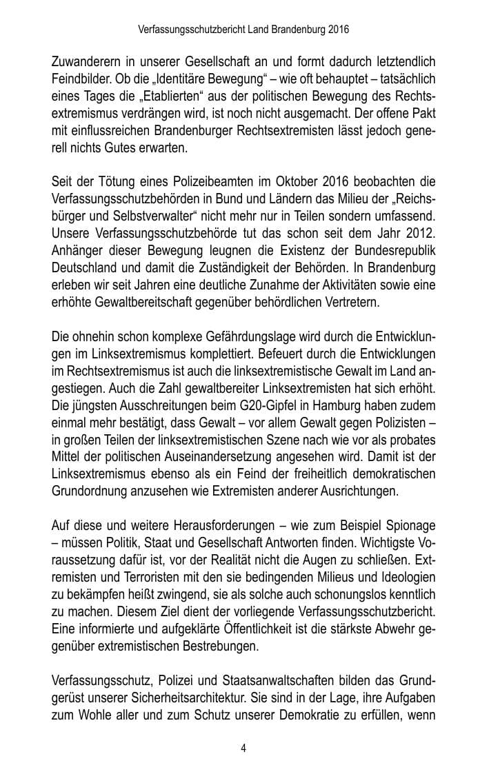 Seite 6 des Verfassungsschutzbericht 2016 Brandenburg