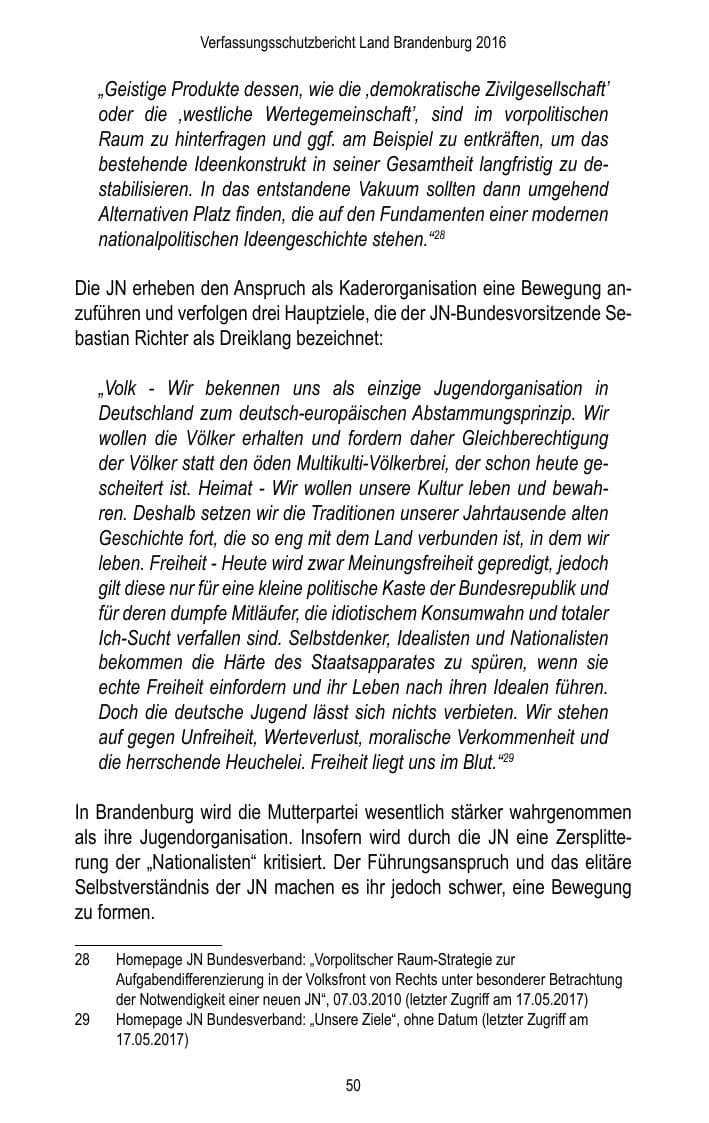 Seite 52 des Verfassungsschutzbericht 2016 Brandenburg
