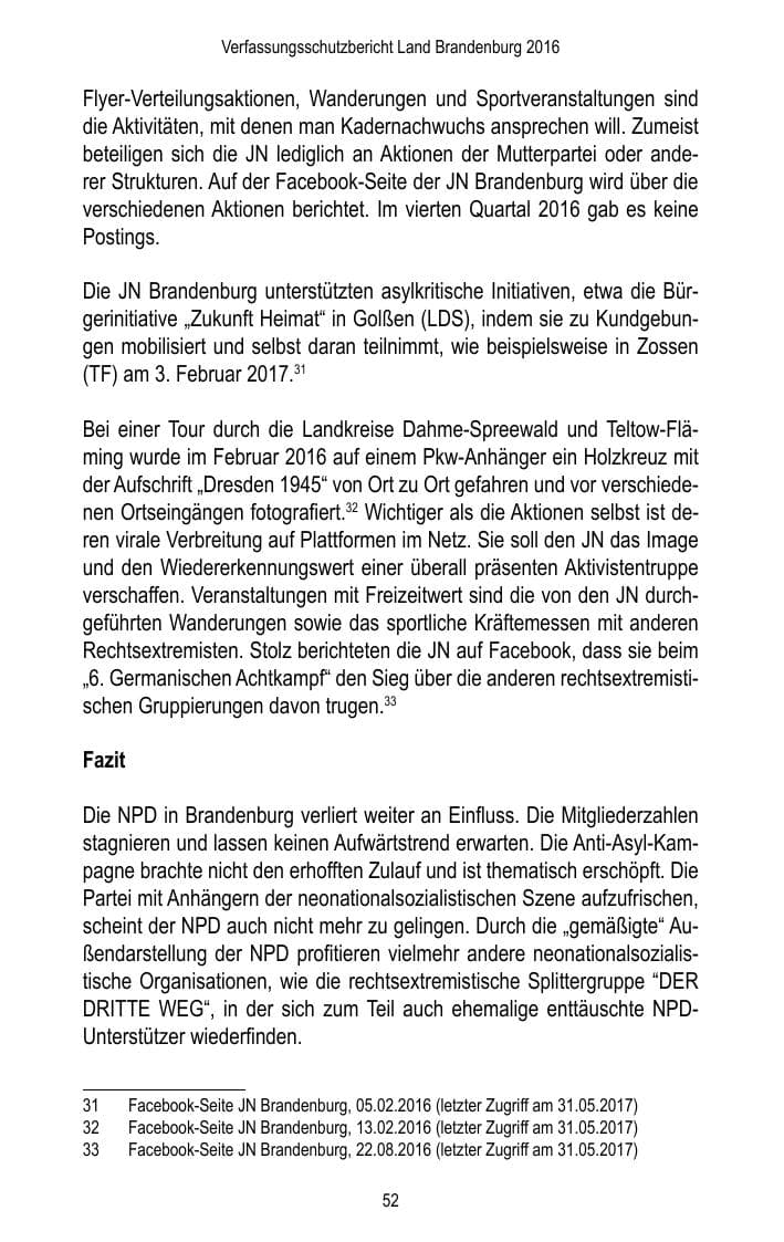Seite 54 des Verfassungsschutzbericht 2016 Brandenburg