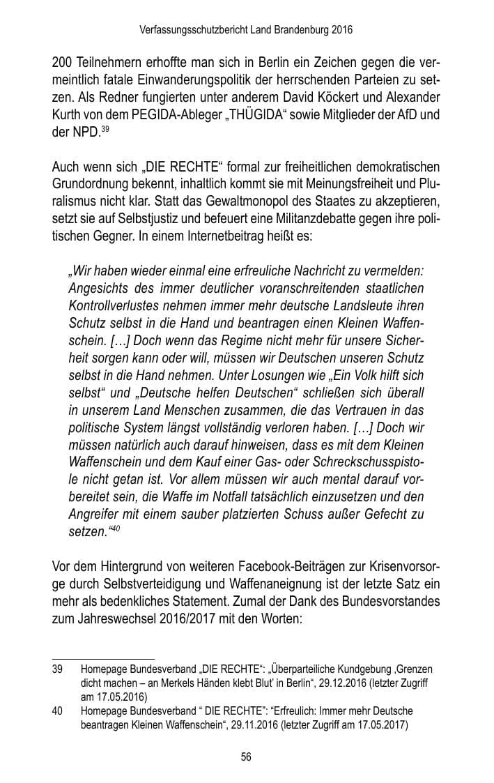 Seite 58 des Verfassungsschutzbericht 2016 Brandenburg