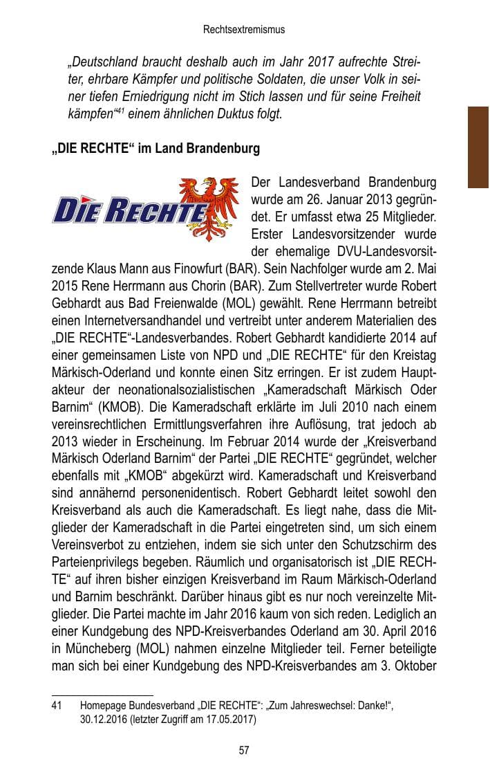 Seite 59 des Verfassungsschutzbericht 2016 Brandenburg