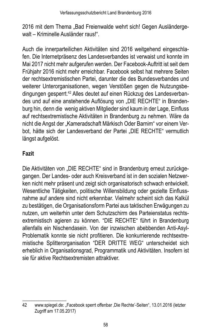 Seite 60 des Verfassungsschutzbericht 2016 Brandenburg