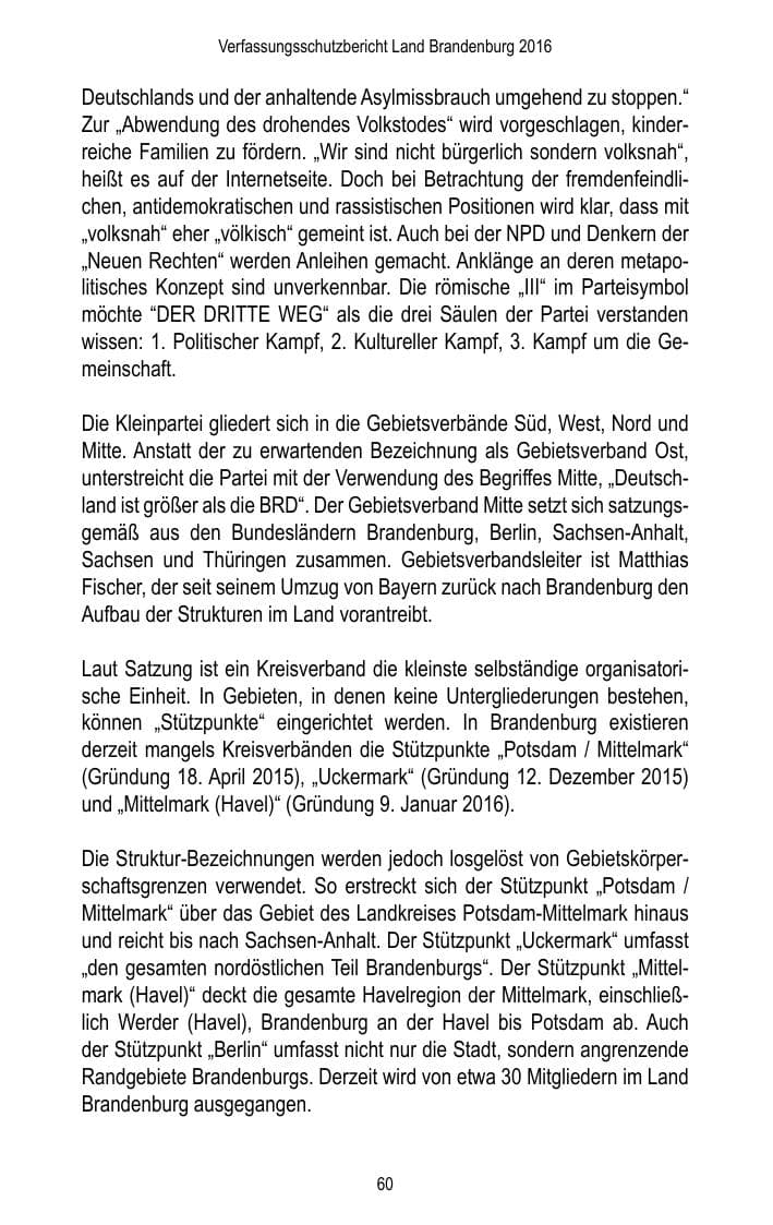 Seite 62 des Verfassungsschutzbericht 2016 Brandenburg