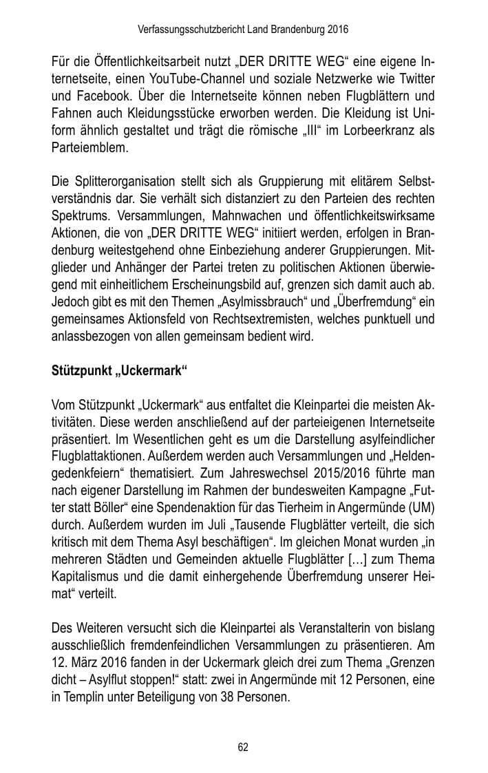 Seite 64 des Verfassungsschutzbericht 2016 Brandenburg