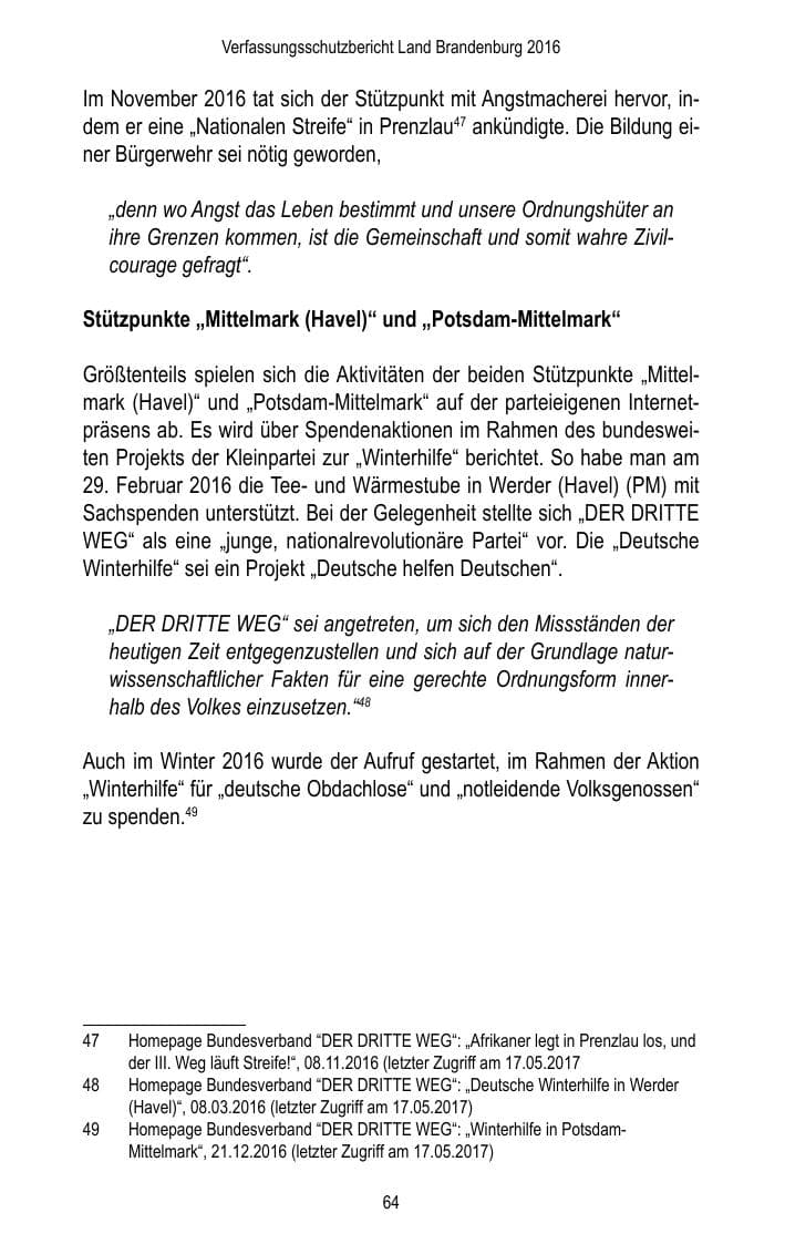Seite 66 des Verfassungsschutzbericht 2016 Brandenburg