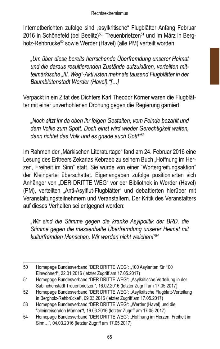 Seite 67 des Verfassungsschutzbericht 2016 Brandenburg