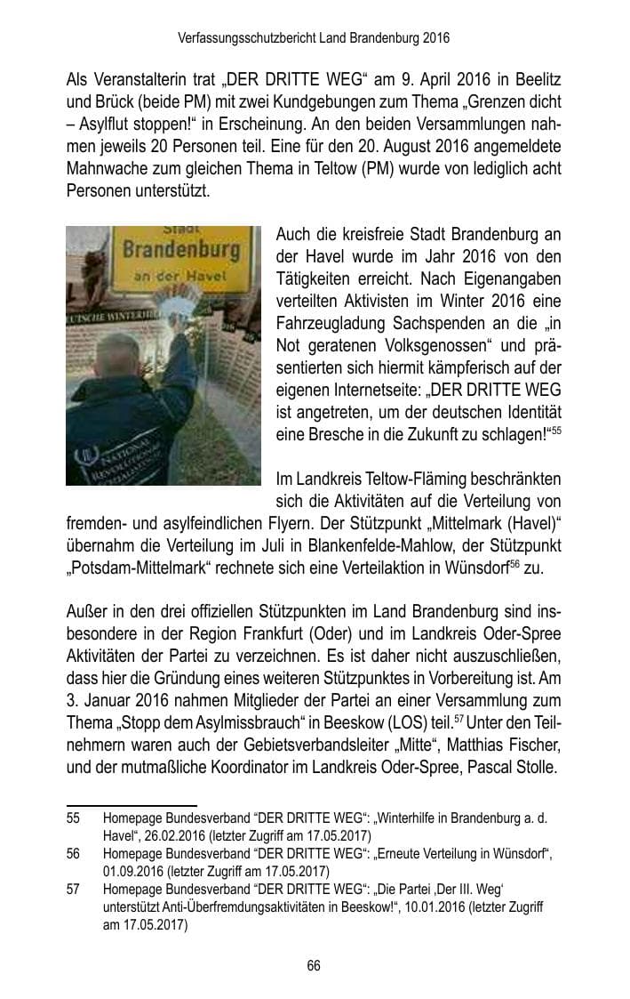Seite 68 des Verfassungsschutzbericht 2016 Brandenburg