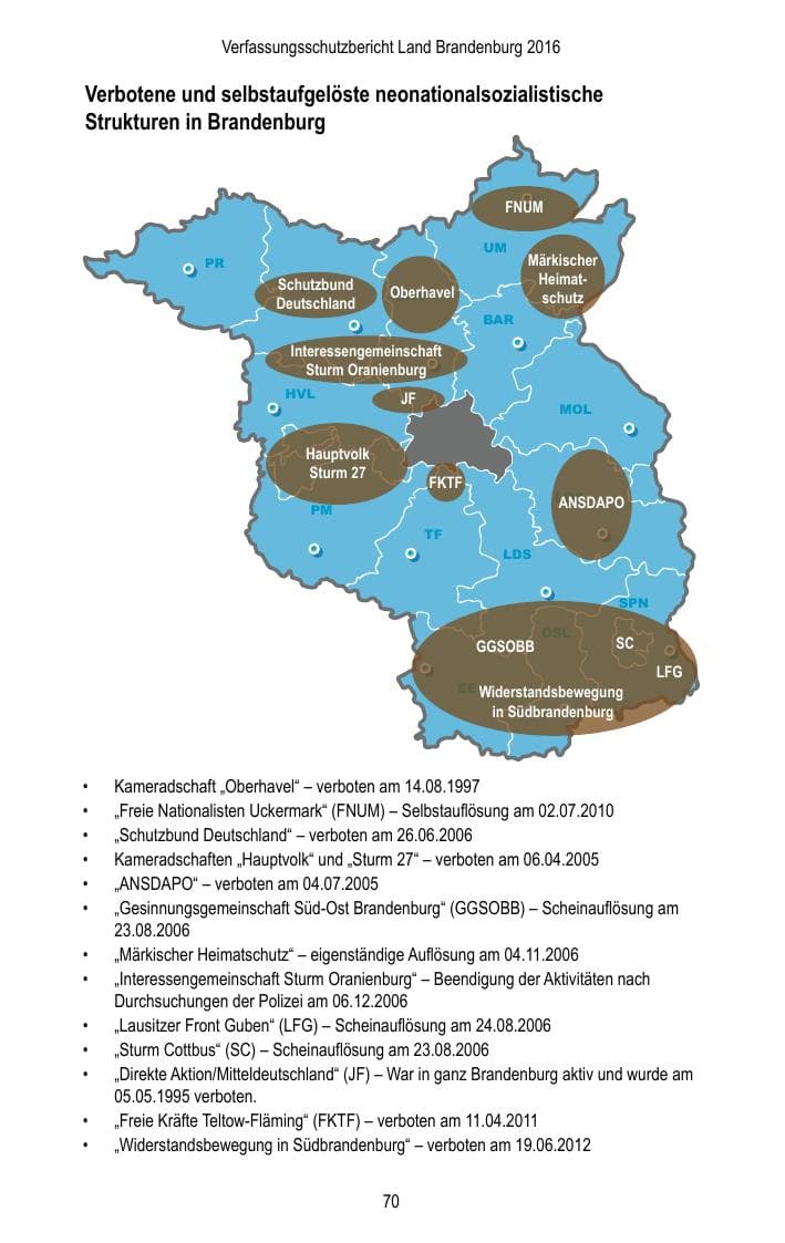 Seite 72 des Verfassungsschutzbericht 2016 Brandenburg