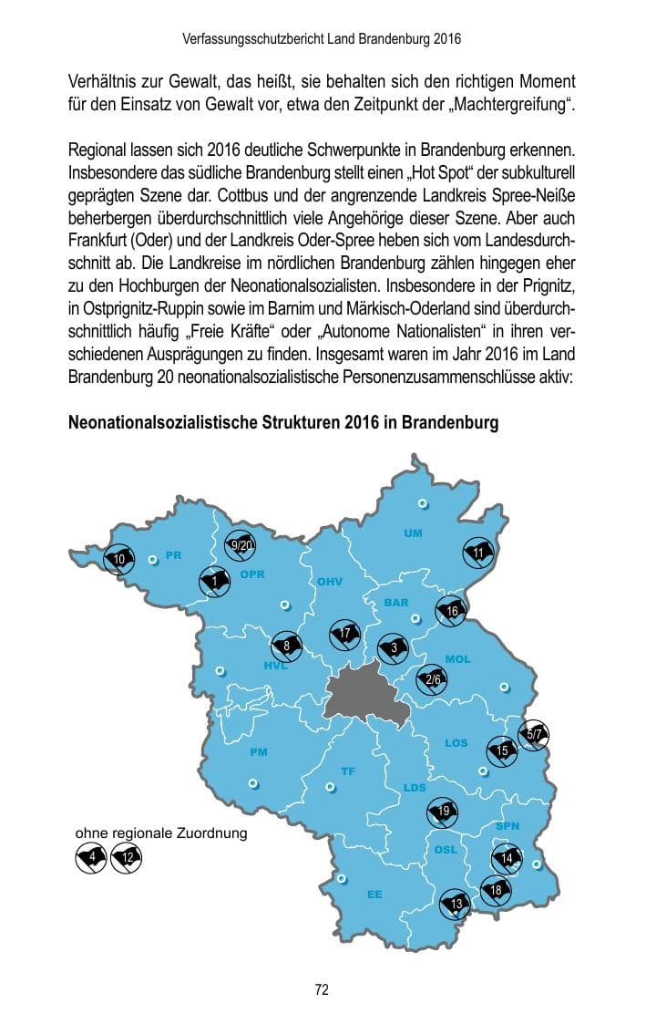 Seite 74 des Verfassungsschutzbericht 2016 Brandenburg