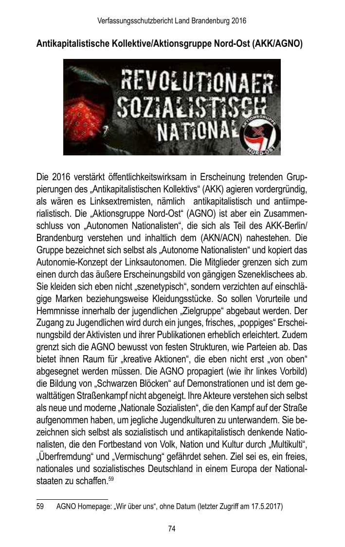 Seite 76 des Verfassungsschutzbericht 2016 Brandenburg