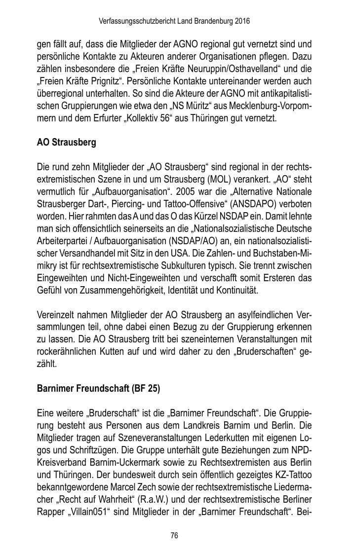 Seite 78 des Verfassungsschutzbericht 2016 Brandenburg