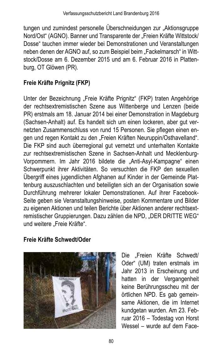 Seite 82 des Verfassungsschutzbericht 2016 Brandenburg