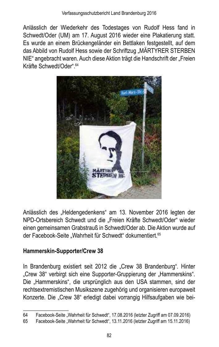 Seite 84 des Verfassungsschutzbericht 2016 Brandenburg