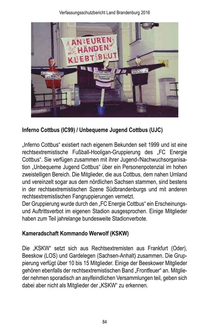Seite 86 des Verfassungsschutzbericht 2016 Brandenburg