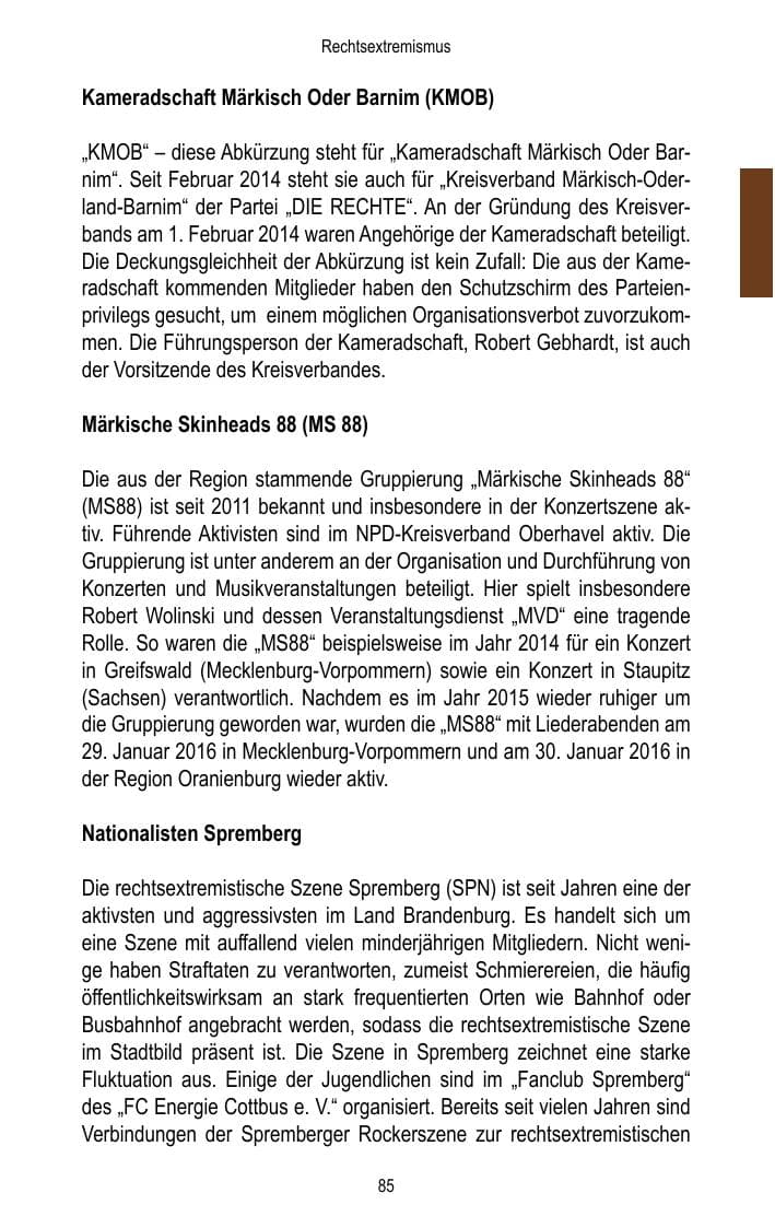 Seite 87 des Verfassungsschutzbericht 2016 Brandenburg