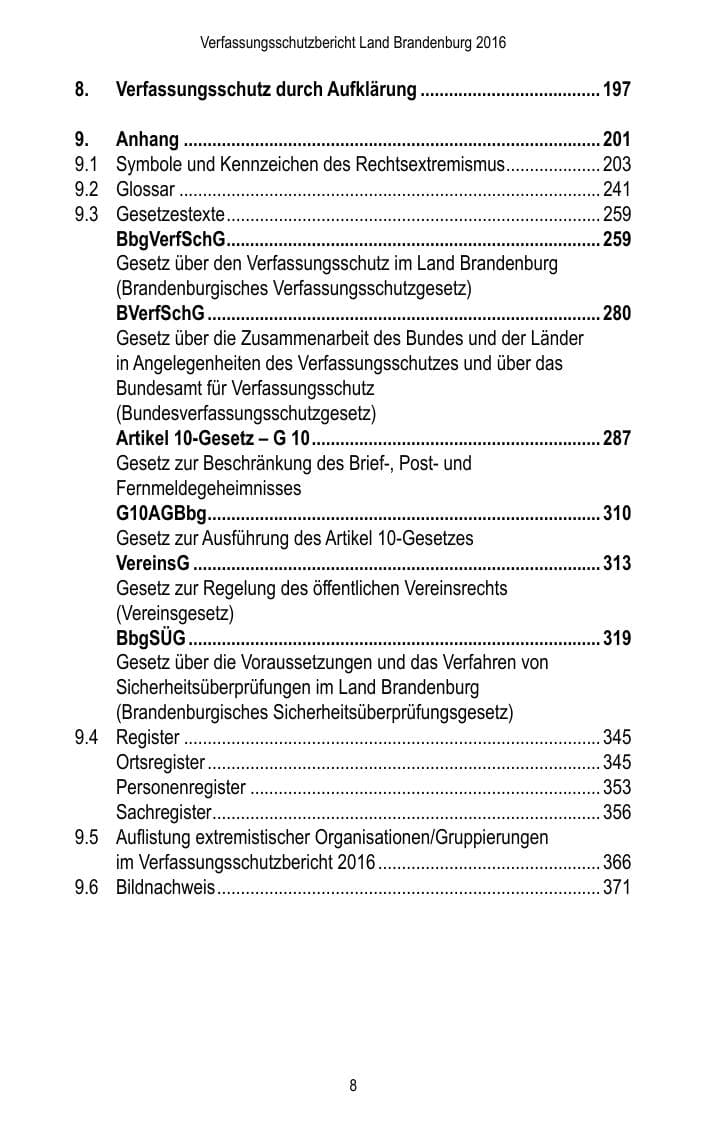 Seite 10 des Verfassungsschutzbericht 2016 Brandenburg