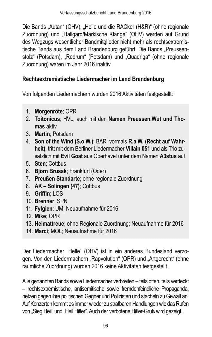 Seite 98 des Verfassungsschutzbericht 2016 Brandenburg