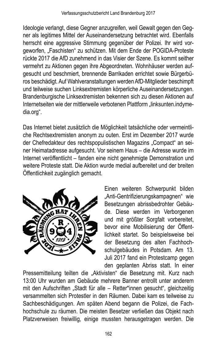 Seite 164 des Verfassungsschutzbericht 2017 Brandenburg