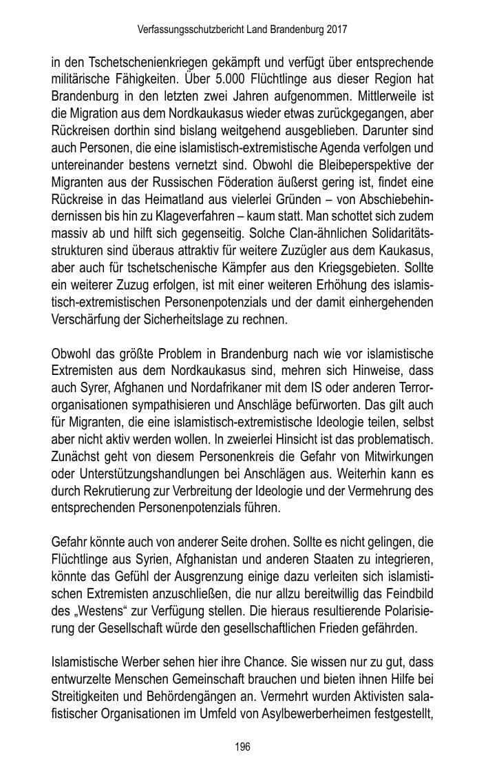 Seite 198 des Verfassungsschutzbericht 2017 Brandenburg