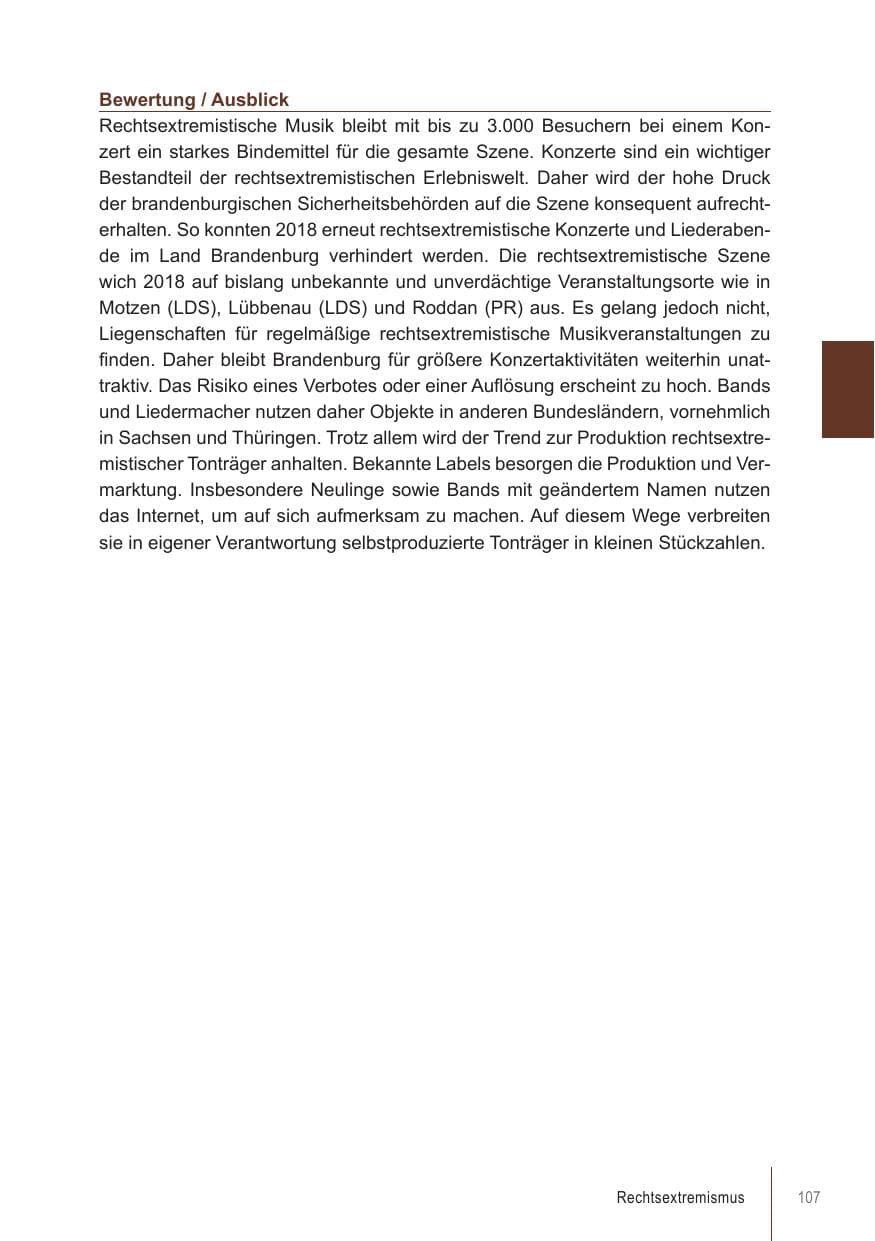 Seite 107 des Verfassungsschutzbericht 2018 Brandenburg
