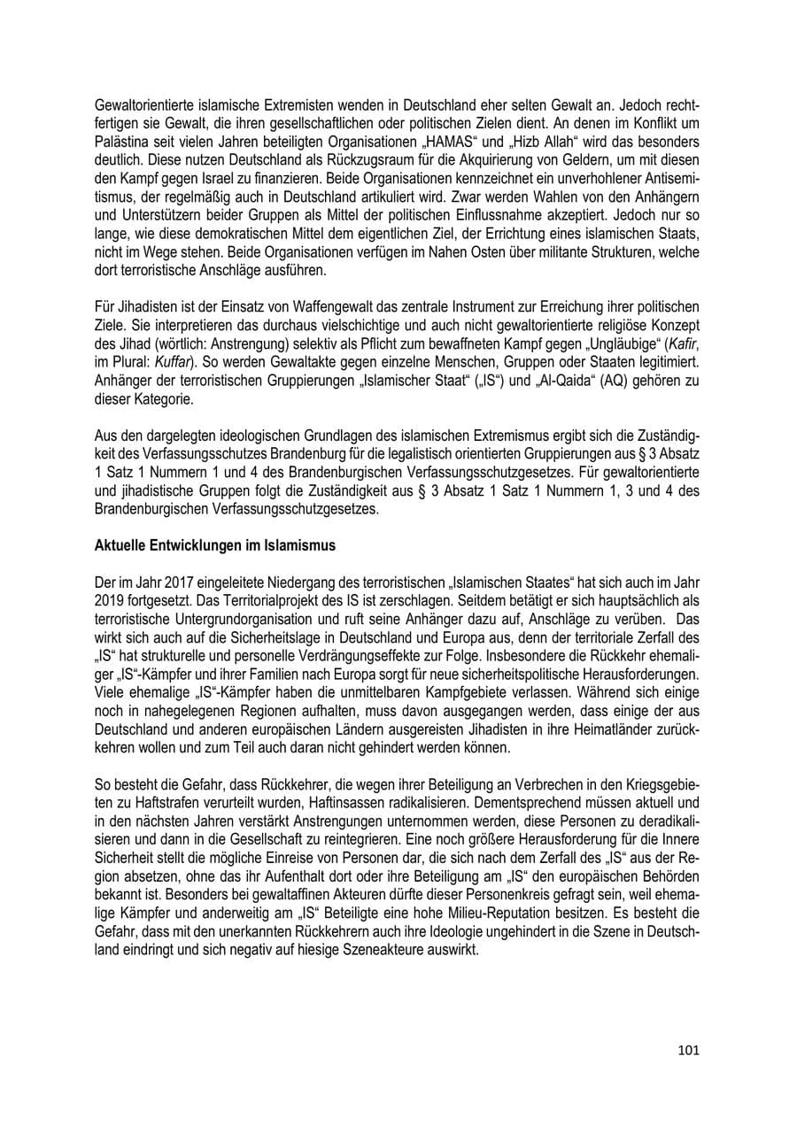 Seite 101 des Verfassungsschutzbericht 2019 Brandenburg