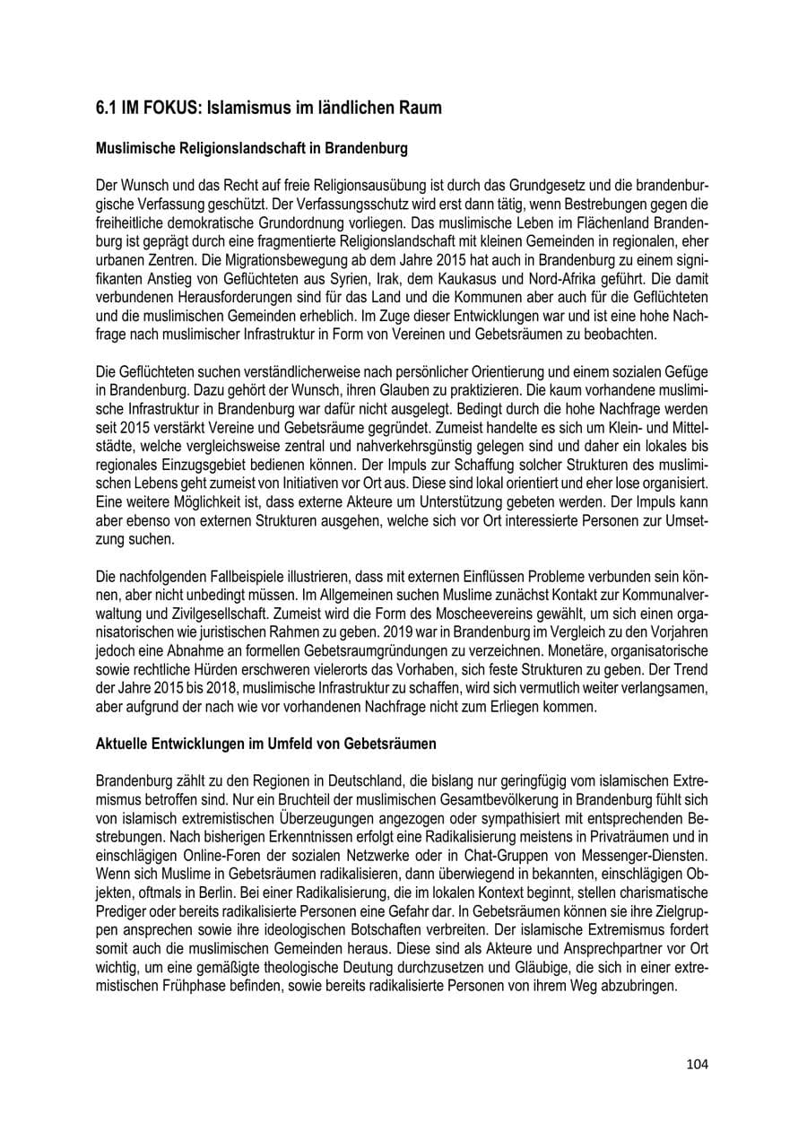 Seite 104 des Verfassungsschutzbericht 2019 Brandenburg