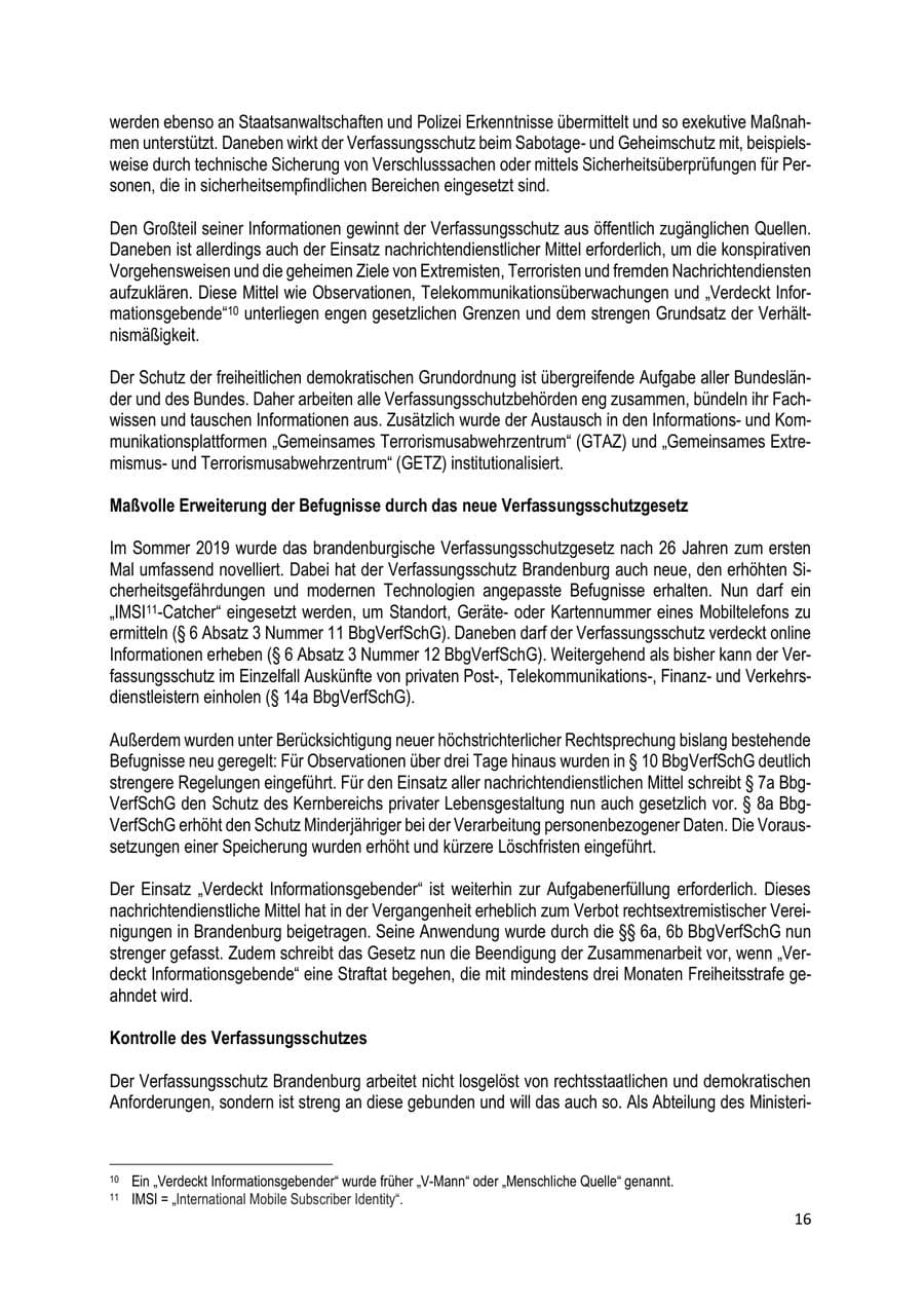 Seite 16 des Verfassungsschutzbericht 2019 Brandenburg