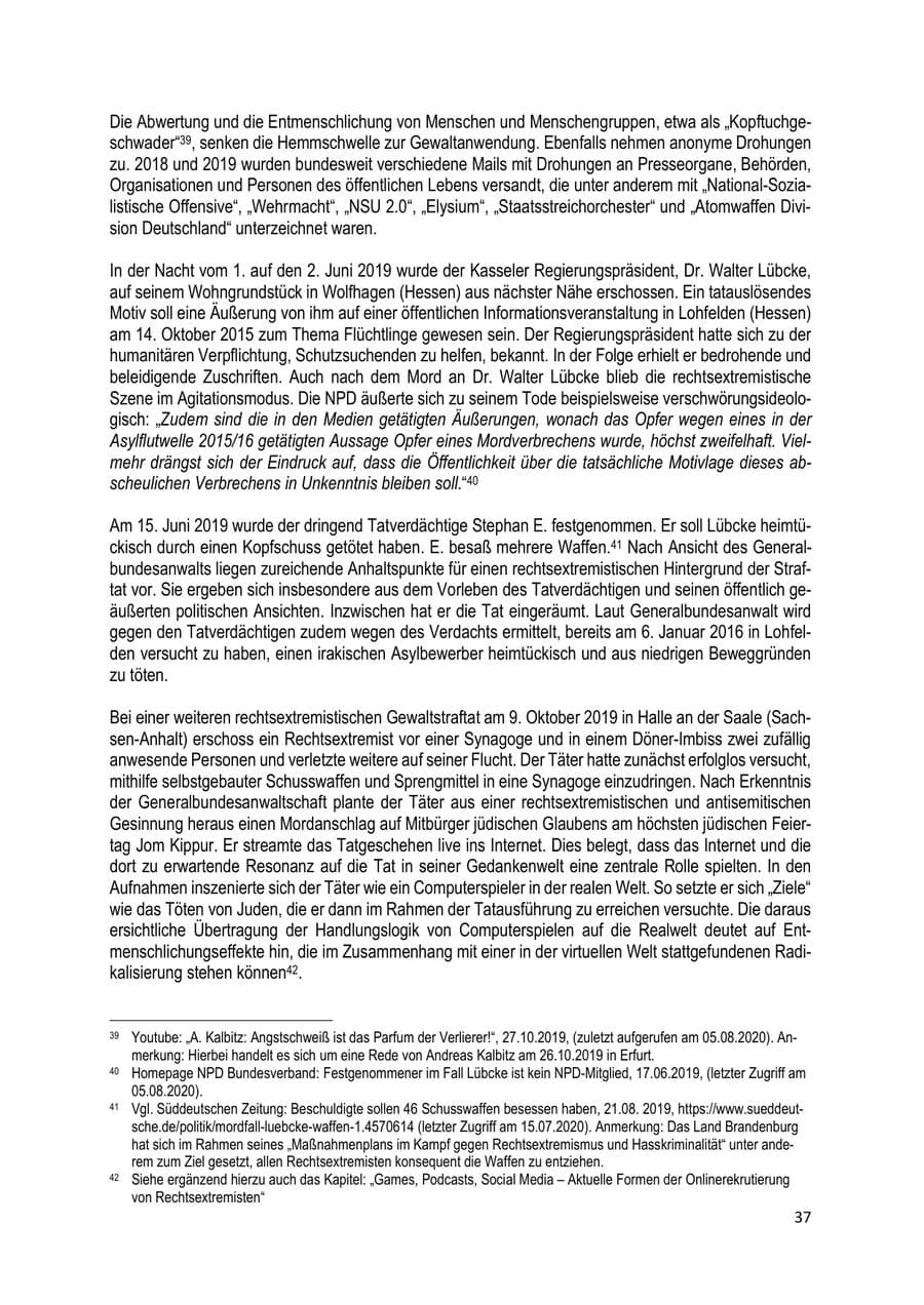 Seite 37 des Verfassungsschutzbericht 2019 Brandenburg