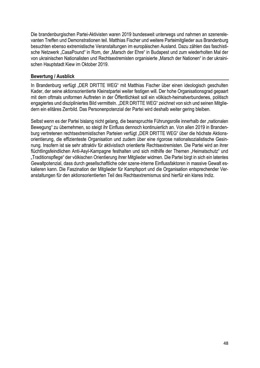 Seite 48 des Verfassungsschutzbericht 2019 Brandenburg