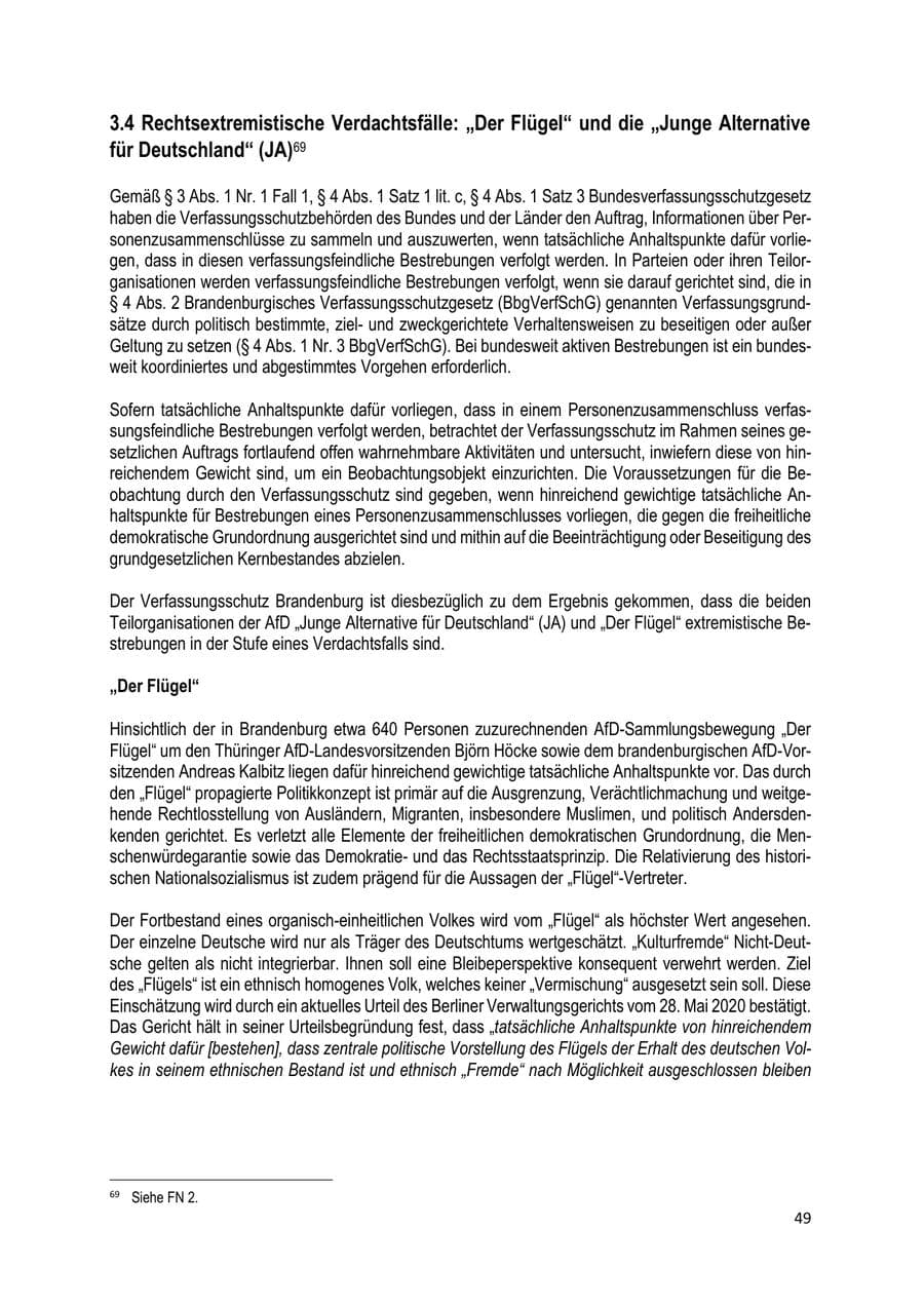 Seite 49 des Verfassungsschutzbericht 2019 Brandenburg