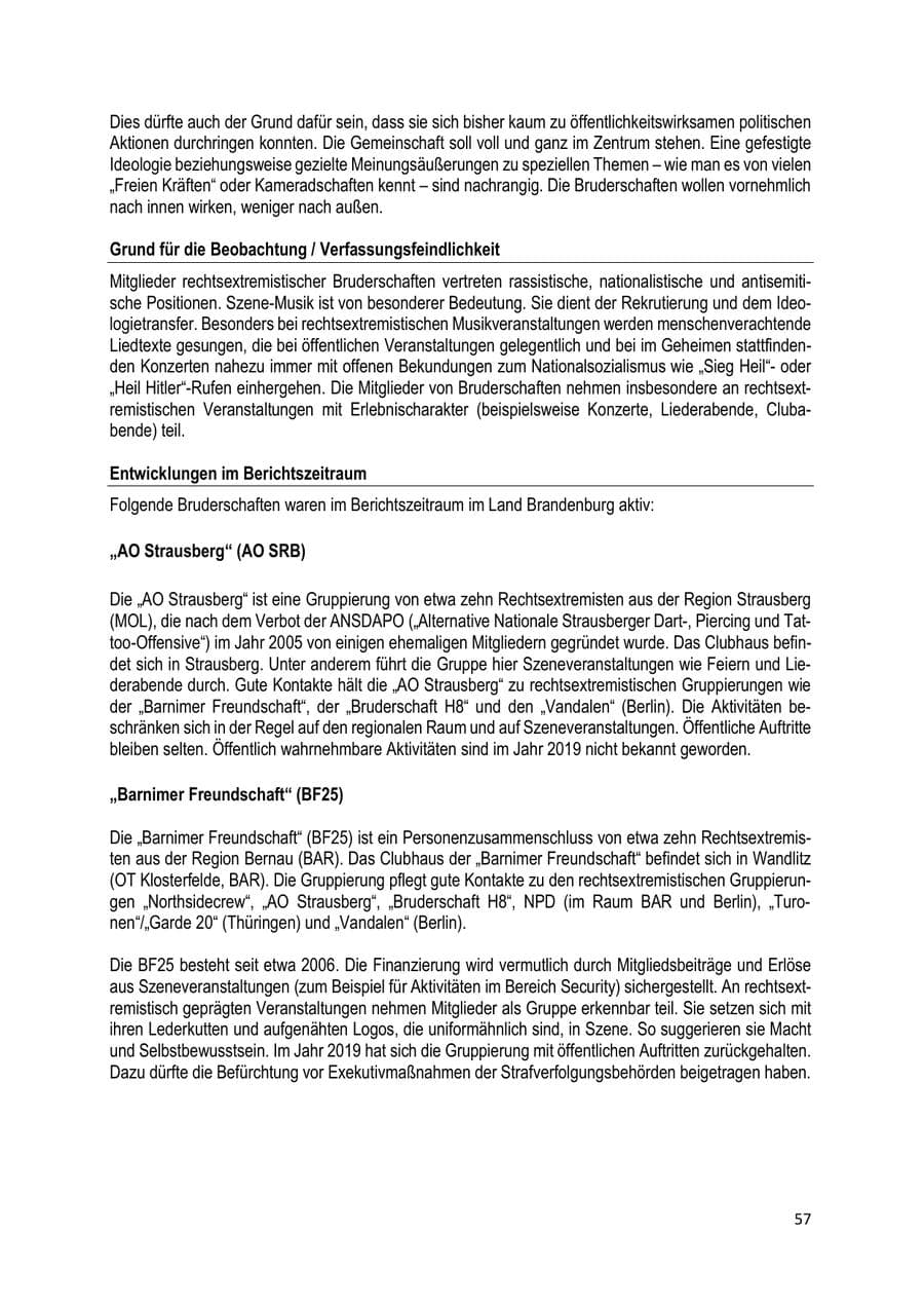 Seite 57 des Verfassungsschutzbericht 2019 Brandenburg
