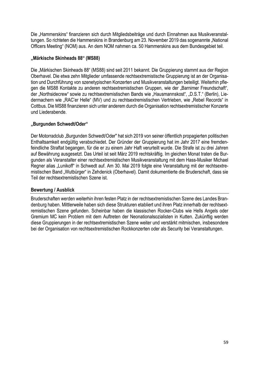 Seite 59 des Verfassungsschutzbericht 2019 Brandenburg