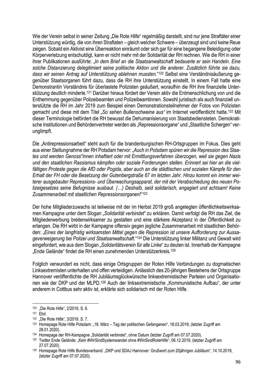 Seite 96 des Verfassungsschutzbericht 2019 Brandenburg