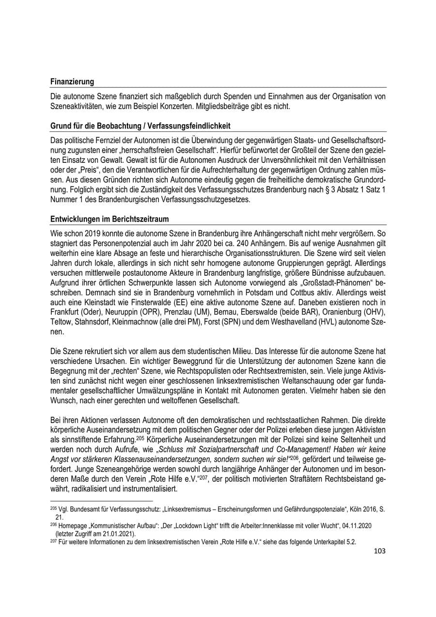 Seite 103 des Verfassungsschutzbericht 2020 Brandenburg