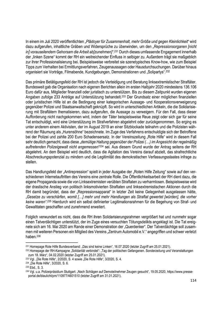 Seite 114 des Verfassungsschutzbericht 2020 Brandenburg