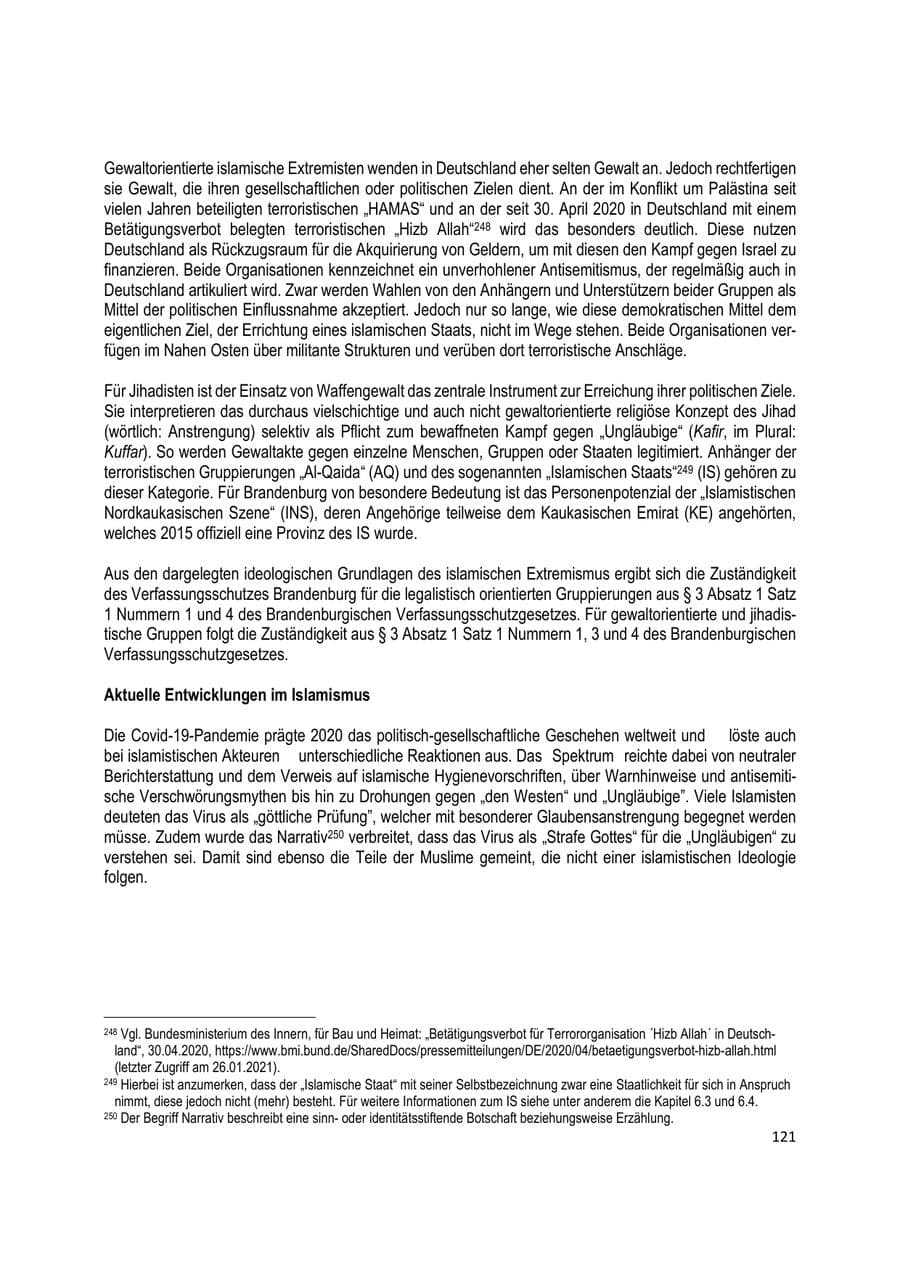 Seite 121 des Verfassungsschutzbericht 2020 Brandenburg