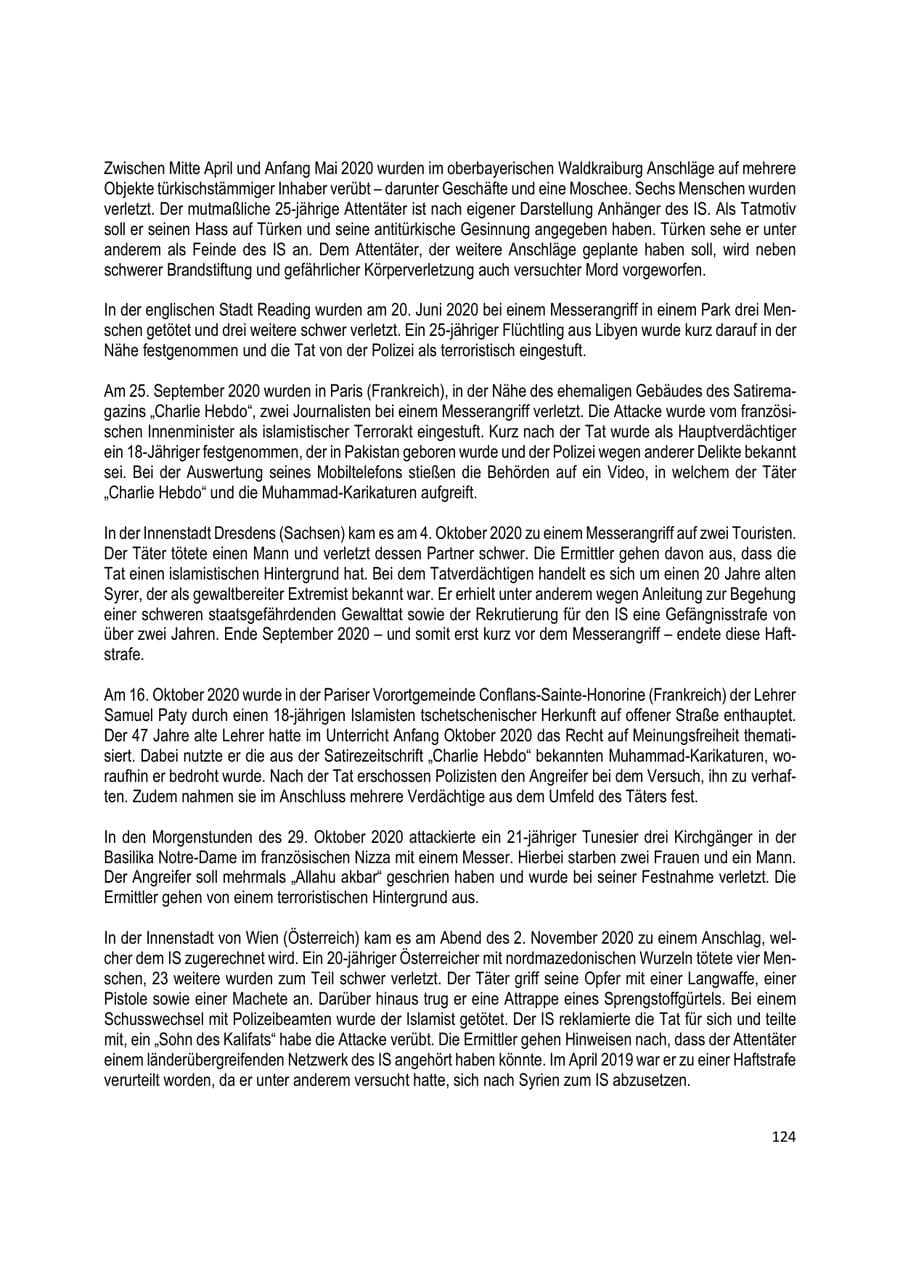 Seite 124 des Verfassungsschutzbericht 2020 Brandenburg