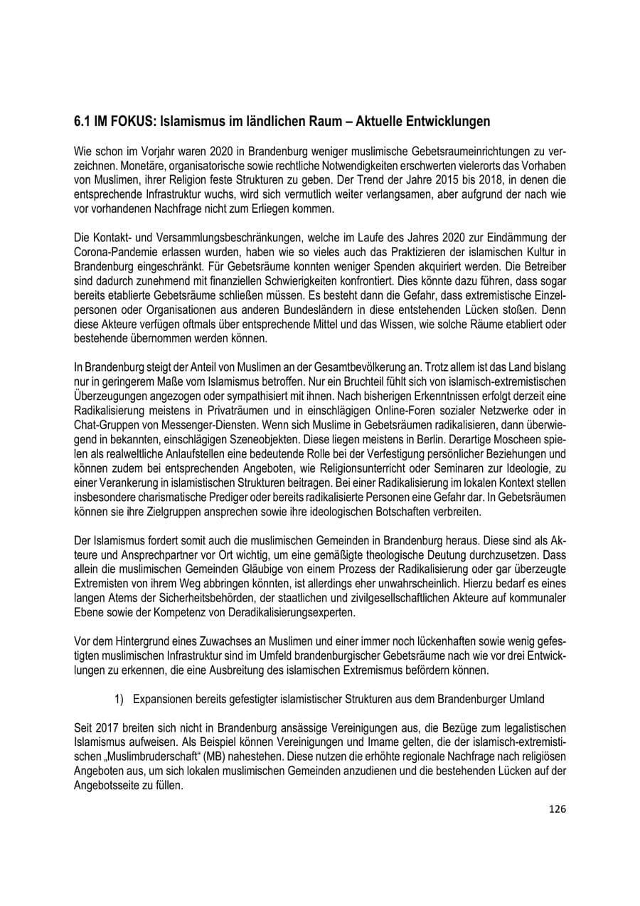 Seite 126 des Verfassungsschutzbericht 2020 Brandenburg